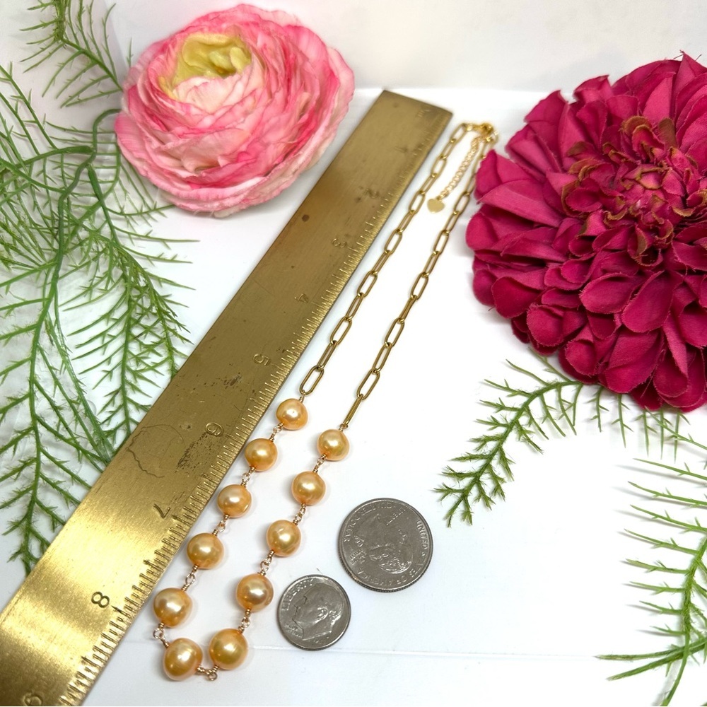 NEW⚜️Freshwater Peach Pearls Chain Beaded Necklace - Picture 6 of 6